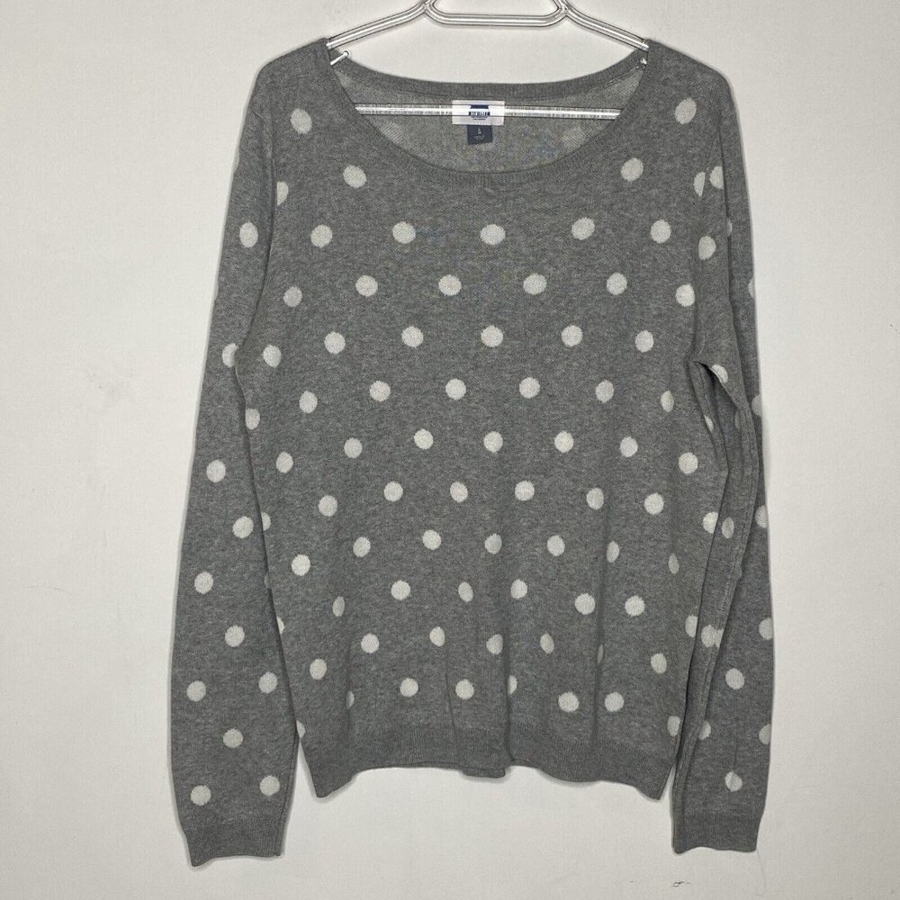 Old Navy Sweater Women L Gray Polkadots Crewneck Soft Stretch